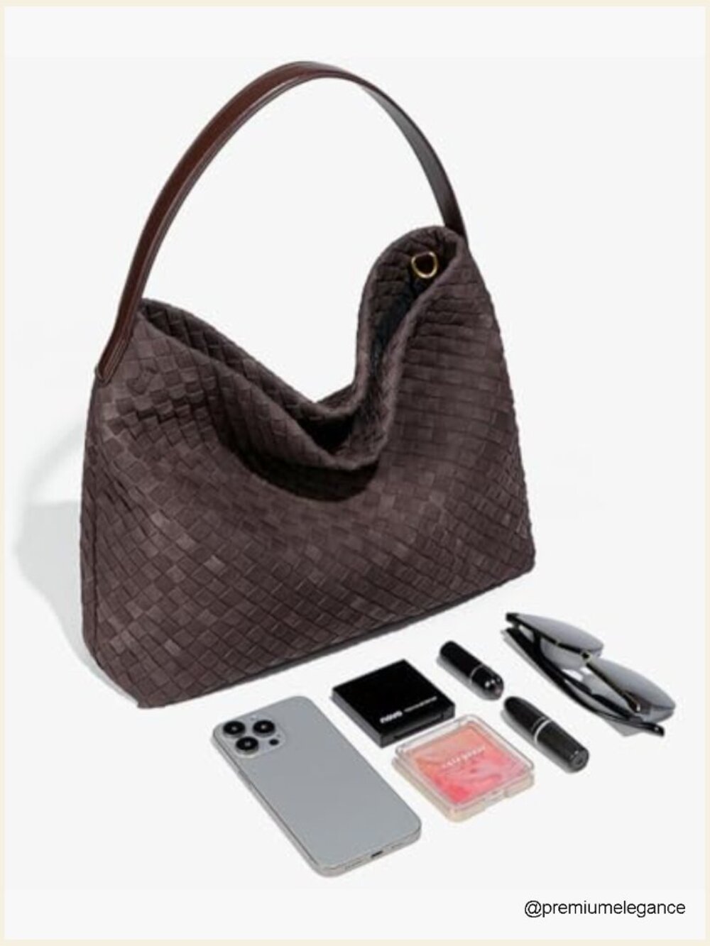 Women's Woven Suede Slouchy Tote Hobo Bag Shoulder Purse - Picture 4 of 7